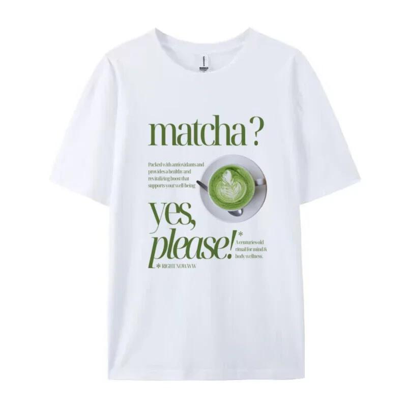 

Matcha Please Retro Aesthetic Tshirts Cute Matcha Lover T Shirt Fashion Geen Tea TShirt Women Loose Short Sleeve Foodie Tops S