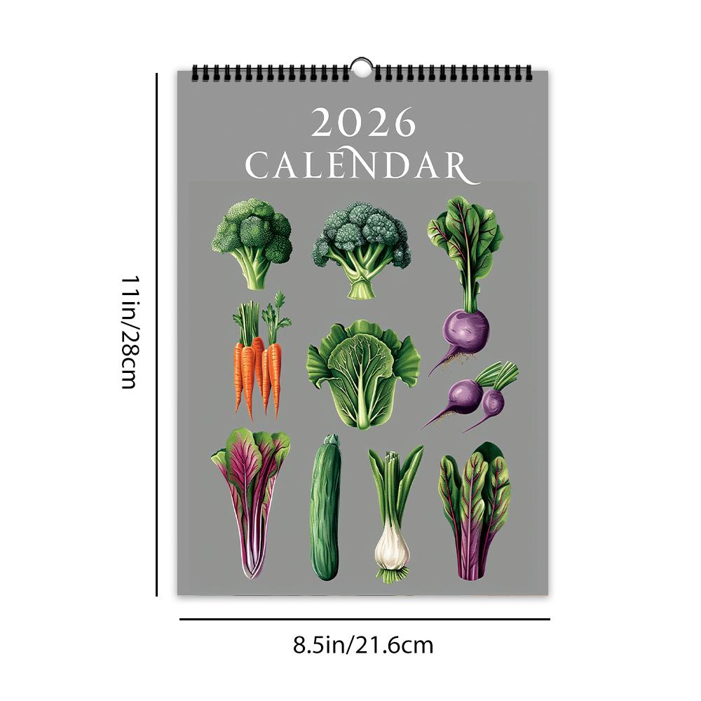 

1 шт. настенный календарь 2026, календарь-раскраска Осенний урожай овощей и фруктов , 12 красивых дизайнов, идеальный подарок на день рождения, Новый год