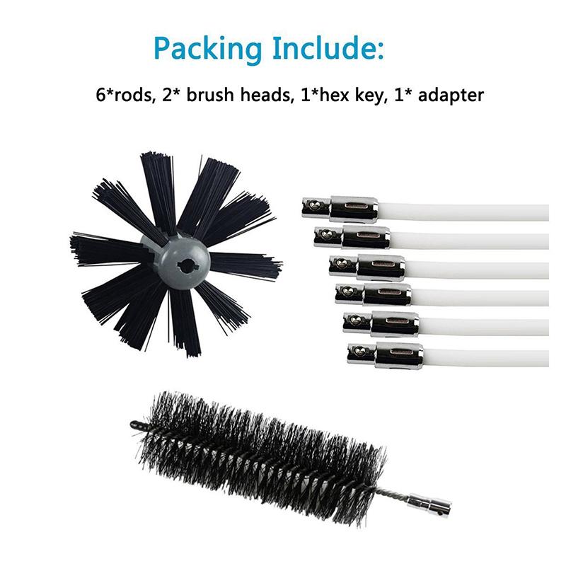 Replacement Cleaning Set Brush Head Rod Hex Wrench Adapter Electric Rotary Sweeper Chimney Fireplace Cleaner Tools