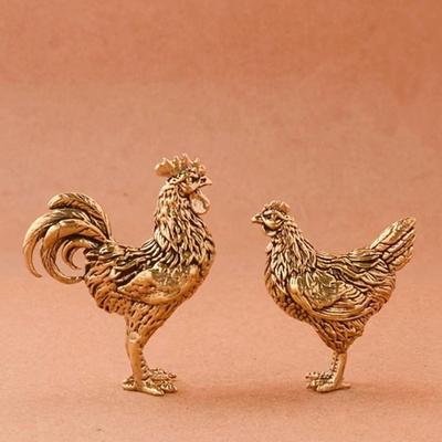 1 szt. Zestaw figurek koguta i kury z mosiądzu, Kolekcjonerskie ozdoby na Święto Dziękczynienia, Dekoracja zodiakalnego kurczaka, Ozdoby stołowe do salonu domowego