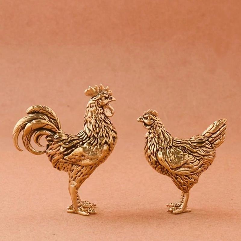 1pc Brass Rooster & Hen Figurines Set, Thanksgiving Collectible Ornaments, Zodiac Chicken Decor, Tabletop Tea Pet Ornaments for Home Living Room