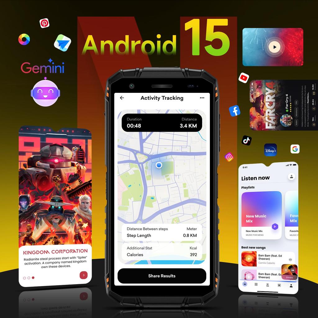 DOOGEE Fire3 Pro Rugged Smartphone Android 15, 16GB+128GB/2TB, 8350mAh, 5.5" HD+ Display, 16MP+8MP,  Dual SIM 4G/NFC/IP68/OTG/FACE ID/GPS/Widevine L1