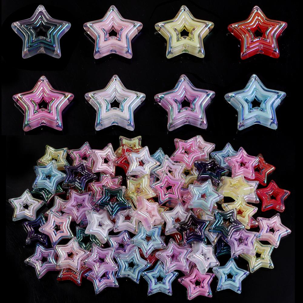 10pcs Acrylic Star Beads Plated Color Hollow Loose Spacer Bead For Jewelry Making DIY Necklace Bracelet Phone Key Chain Supplies