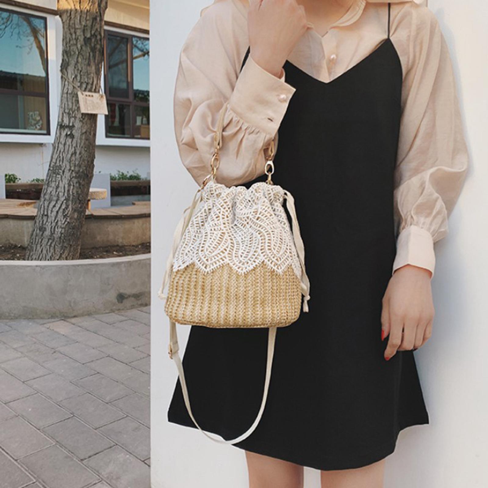 

Girls Straw Shoulder Bag Lace Summer Rattan Handbag Knitted Woven Tote