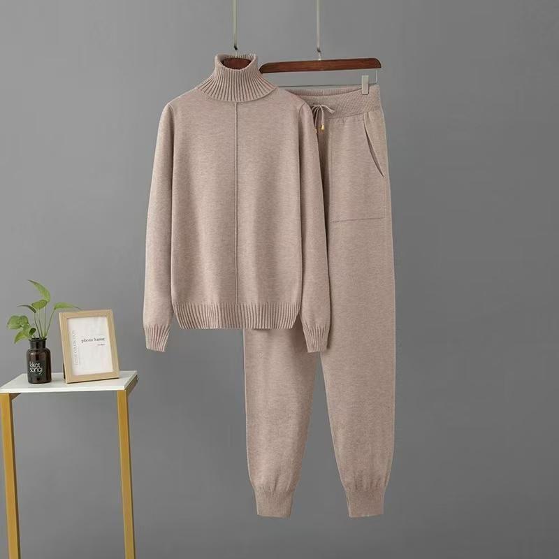 Fashion Wind New Arrival Knitting Turtleneck Sweater Pants Suit Knitted Sweater and Pants Set