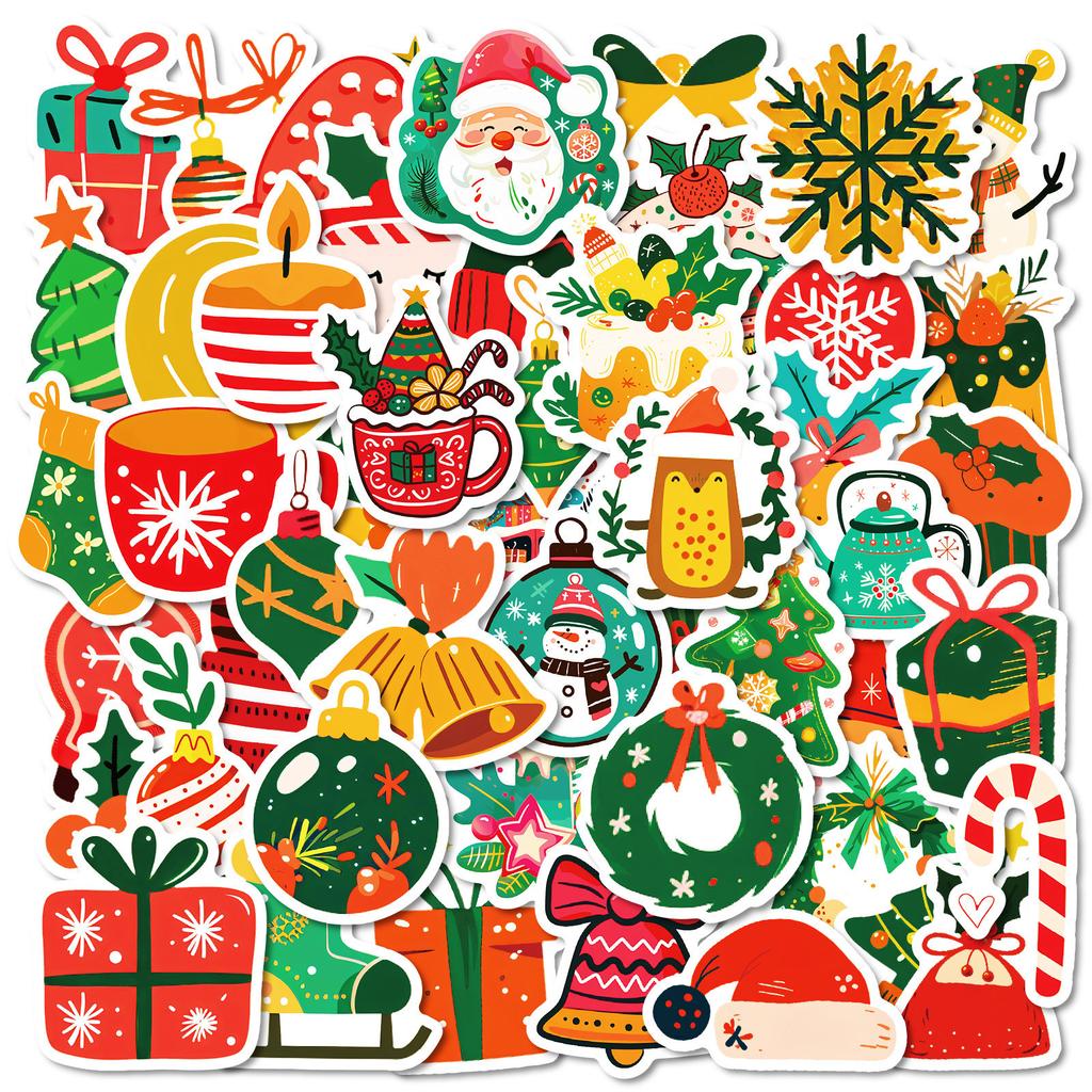 100 New Style Red Christmas Theme Pp Waterproof Stickers Decorate Window Door Gift Water Cup Stickers