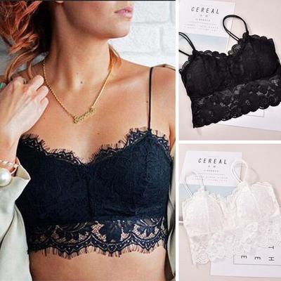 Women Cut Out Crop Tank Tops Blouse Bustier Lace Vest Padded Bra No-Strap