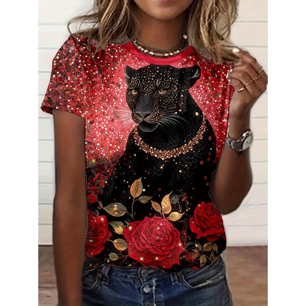 Women's T-shirt Cute Rabbit Print Fashion Top Summer Vacation Style Round Neck Short Sleeve Fashion Versatile