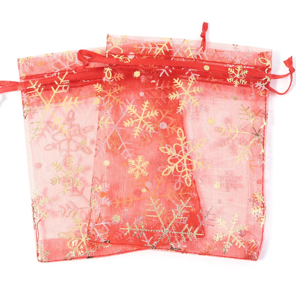 10pcs/lot Organza Gift Bags Snowflake Drawstring Pouches For Wedding New Year Christmas Party Candy Jewelry Gifts Packaging Bags