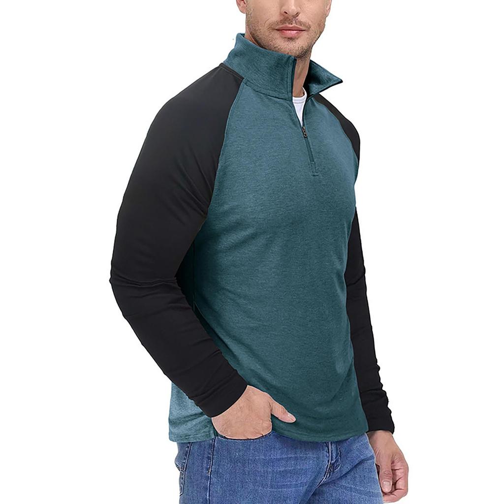 Men's Long-sleeved One-third Zipper Sweatshirt, Men's Pullover, Color-blocked Stand-up Collar Casual Top