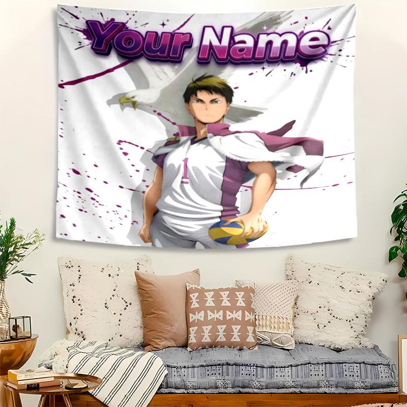 Ushijima Wakatoshi Tapestry with Custom Name Wall Hanging Room Background Cloth Home Decor Beach Mat Yoga Mat Sofa Bed Sheet