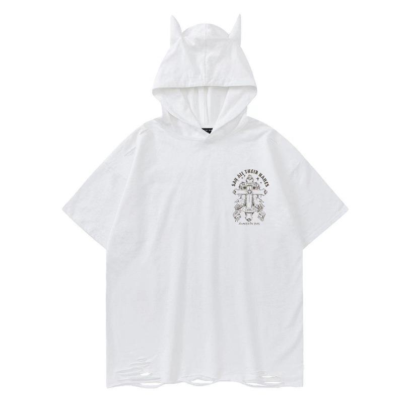 

2KWEIRD Y2k Top Hiphop High Street Chic Designed Hoodies Short Sleeve Letter Grunge Graphic Print Washed Vintage All Match T Shirt Women XXXL білий