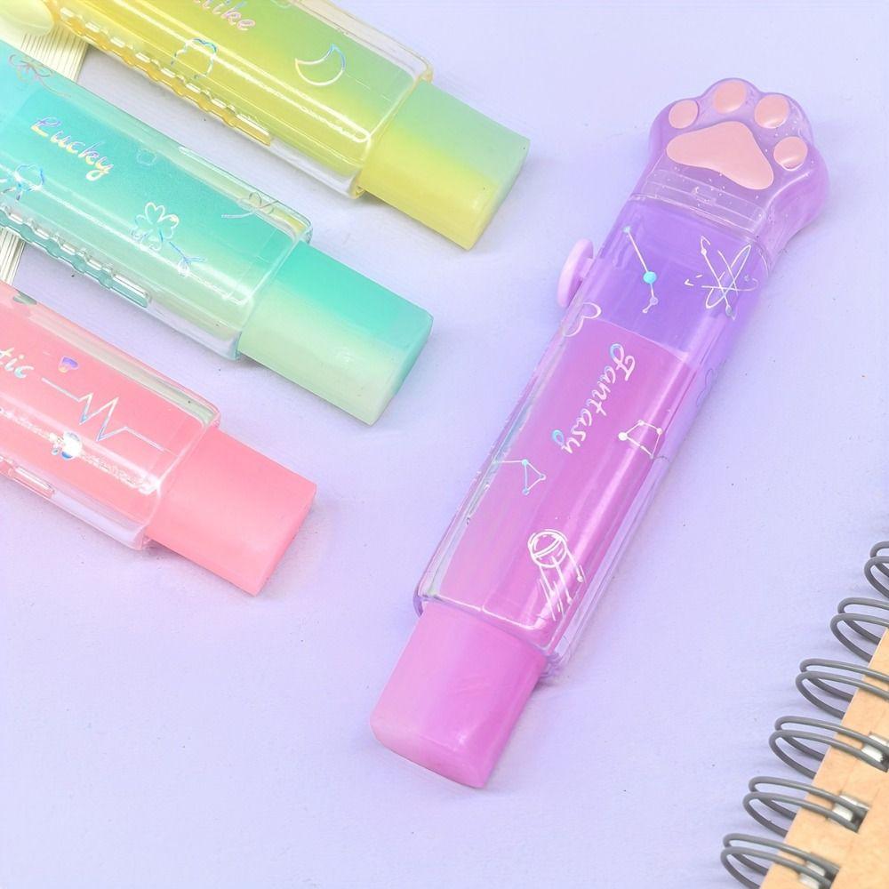 New Jelly Color Cat Paw Correction Rubber Retractable Portable Cat Paw Eraser No Residue Pencil Eraser Student Use