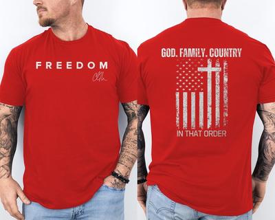 Gott Familie Land in dieser Reihenfolge Patriotisch Christlich Amerikanische Flagge Beidseitiges T-Shirt