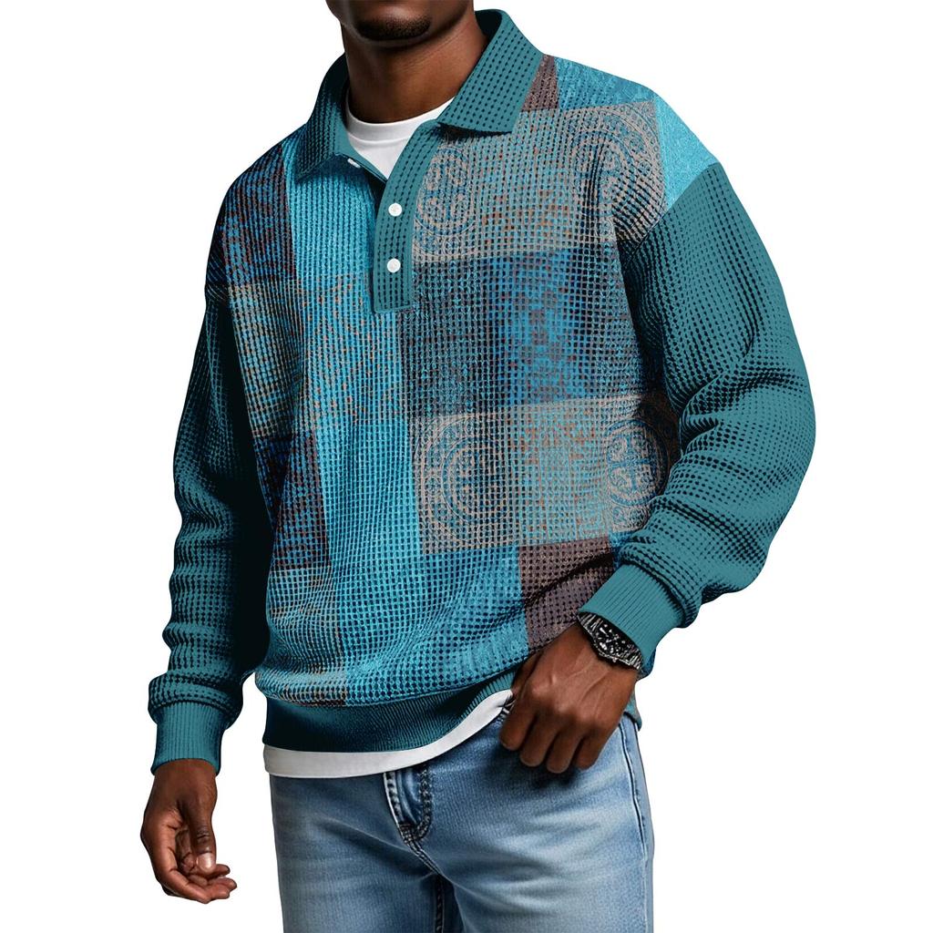 Męska koszula codzienna o luźnym kroju, zapinana na guziki, z kołnierzykiem i długim rękawem