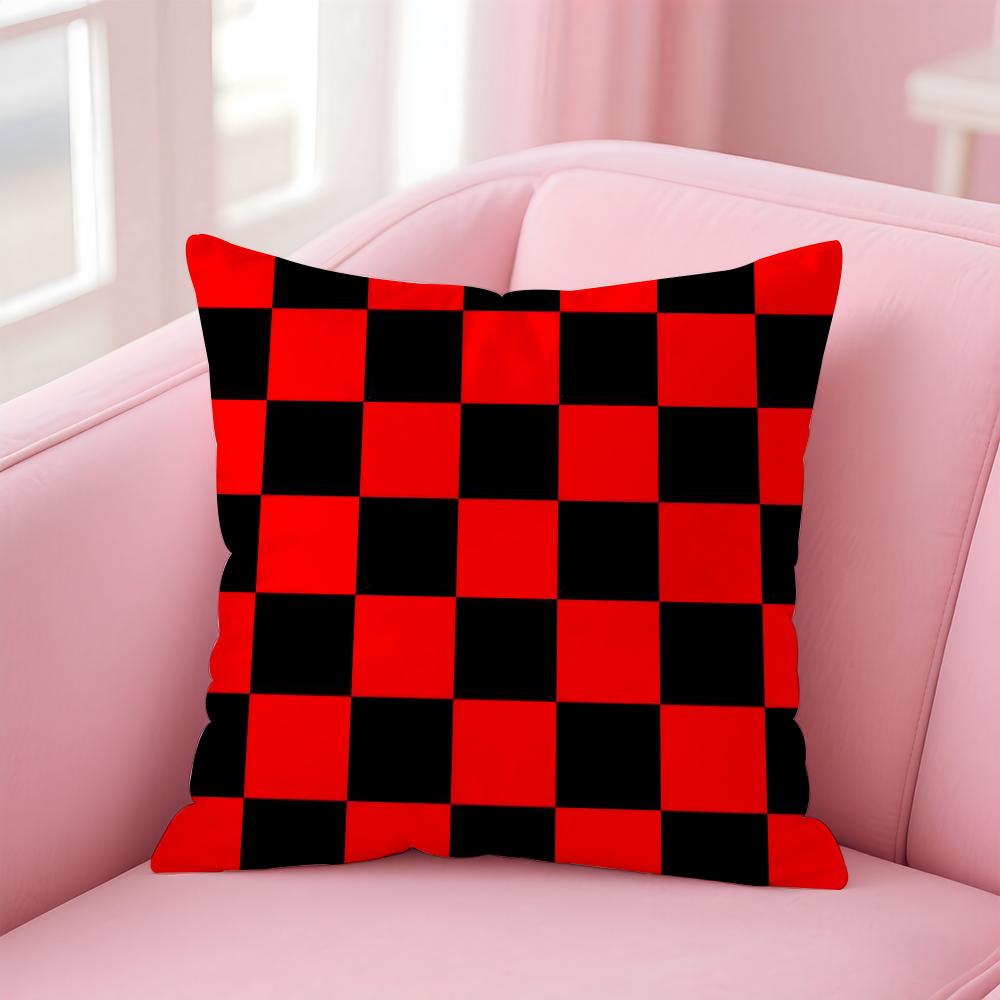 Classic Checkered Square Cushion Cover Linen Pillowcase Cover Soft Decor for Sofa Home Room