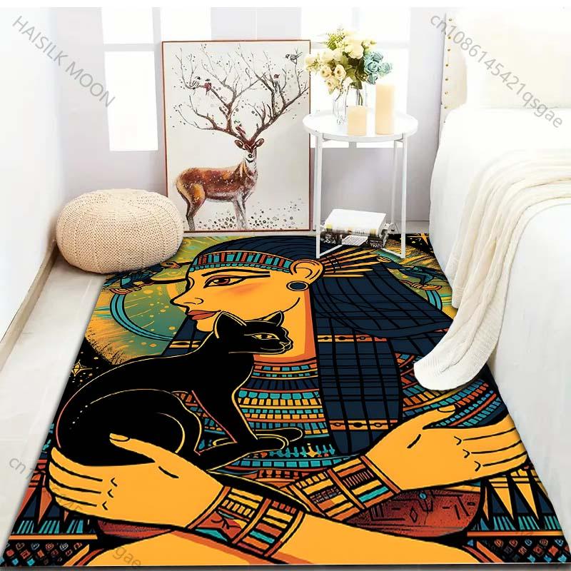 Ancient Egyptian Woman and Black Cat Print Carpet for Bedroom Living Room Bedside Sofa Floor Mat Modern Home Decor Area Rug