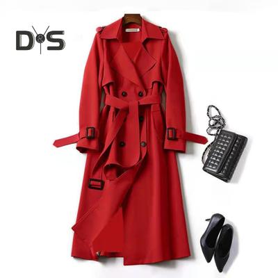 Fall Winter Women Trench Coat Turn-down Collar Solid Color Double-breasted with Belt Mid Length Loose Thermal Long Sleeved Commuting Dating Spring