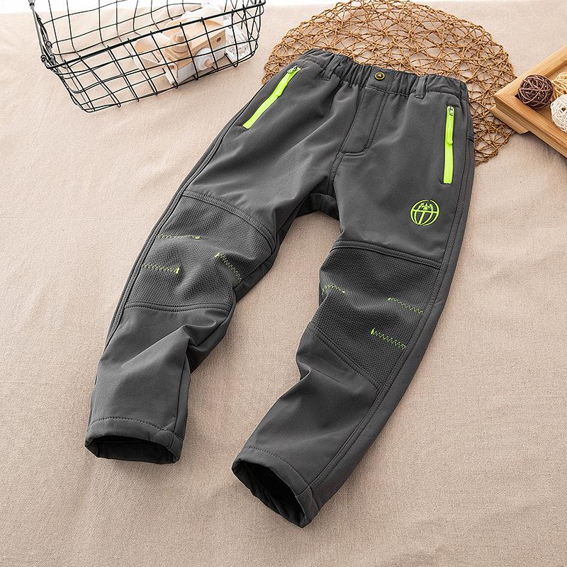 Children's Autumn/Winter Windproof Softshell Pants - Fleece-Lined, Warm, for Boys & Girls, Ideal for Outdoors, Hiking, and Jogging.