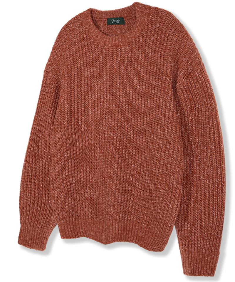 Nod You Adn Heathered Hacci Round Semi-Overfit Long Sleeve Knit [Orange] L