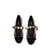 XINZHOU Tweed Color Matching Flat-bottomed Bow Single Shoes Women's 2025 One-word Buckle Pearl Light Mouth Mary Jane Shoes