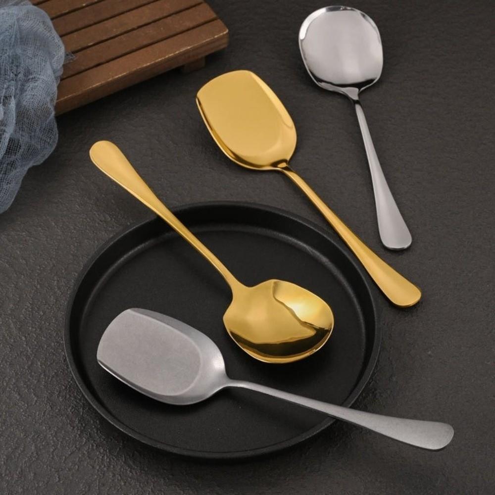 Stainless Steel Serving Shovel Round/Square Head Thicken Buffet Spatula Sturdy Rust Prevention Meal Spoon Restaurant