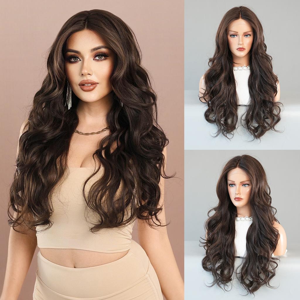 New Ladies Wig T-Part Lace Wigs Black and Brown Big Waves Mid-point Lace Wig Full Headgear Beauty Decoration