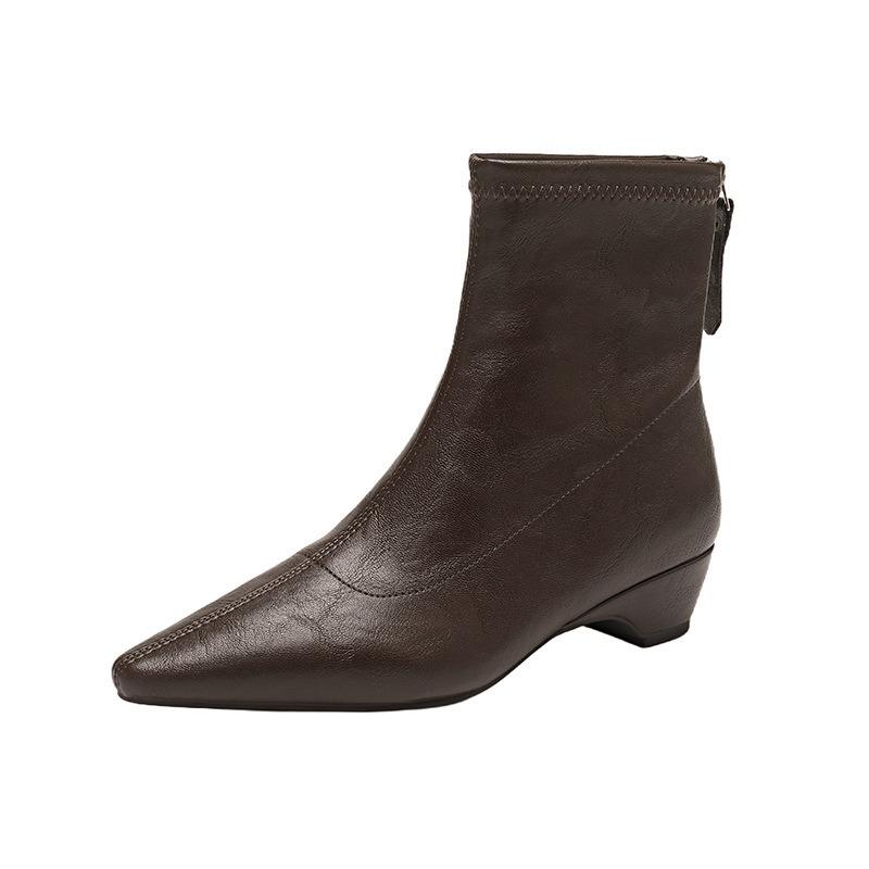 Anti-slip Shoes - New Autumn-winter Style - Pointed Toe - Thick Heel - Short Boots - Versatile Women's Boots
