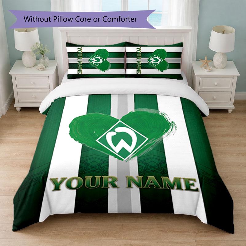 Set Biancheria da Letto Personalizzato Werder Bremen FC con Nome Testo 1 Copripiumino+2 Federe Logo Calcio Regalo Personalizzato per Occasioni Speciali Decorazione Camera da Letto