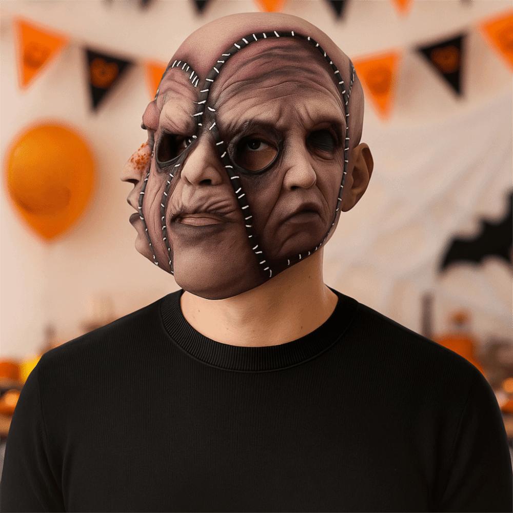 Latex Three-Sided Scar Human Face Soft Universal Cosplay Costume Mask Realistic Stitched Human Face Mask Performance Prop