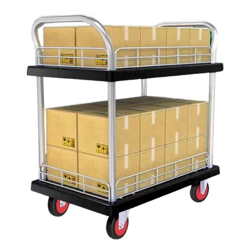 Double-Layer Hand Truck with Three-Tiered Fence for Transporting Goods