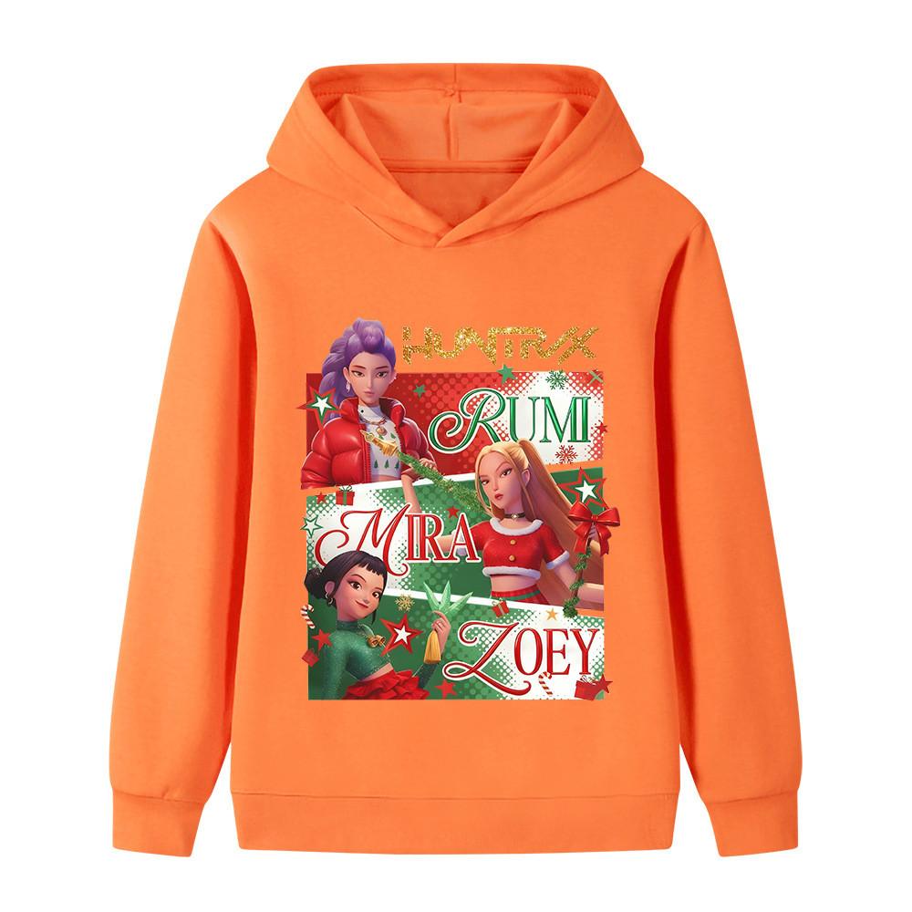B1264 Kids Boys Girls Christmas New Year Kpop Rumi Zoey Mira Print Long Sleeves Hoodie