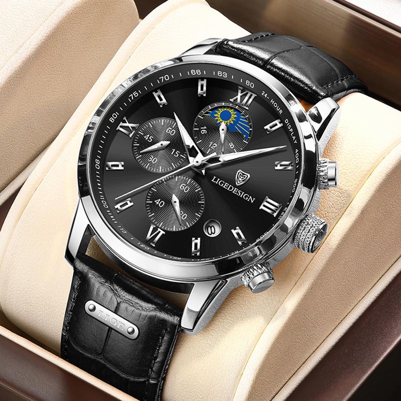 Casual Business Leather Watch For Men Fashion Military Sports Chronograph Clock Male Waterproof Luminous Quartz Wristwatch