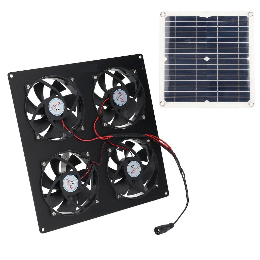 Solar Panel Powered Fan 4 Fans 100W 20V Green Energy Portable Mini Ventilator for Dog House Chicken 