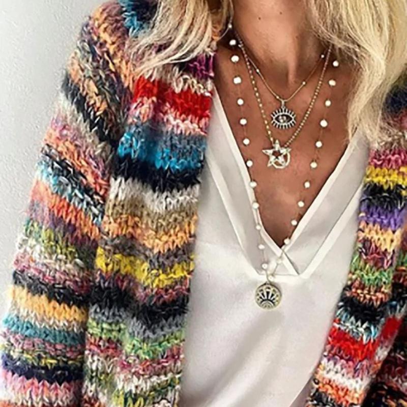 Herbst und Winter Locker Sonnenschein Verspielt Bunt Damen Strickjacke mit Print