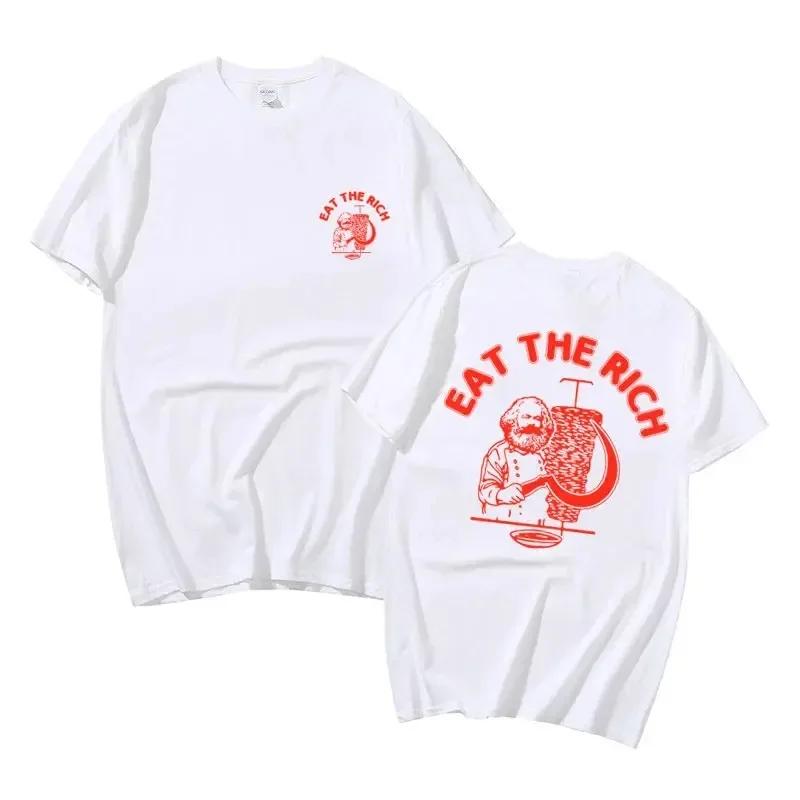 Eat The Rich Döner Kebab Karl Marx Sozialist Hasan Piker Doppelseitiger Druck T-Shirts Unisex Lässig Locker T-Shirt 2024
