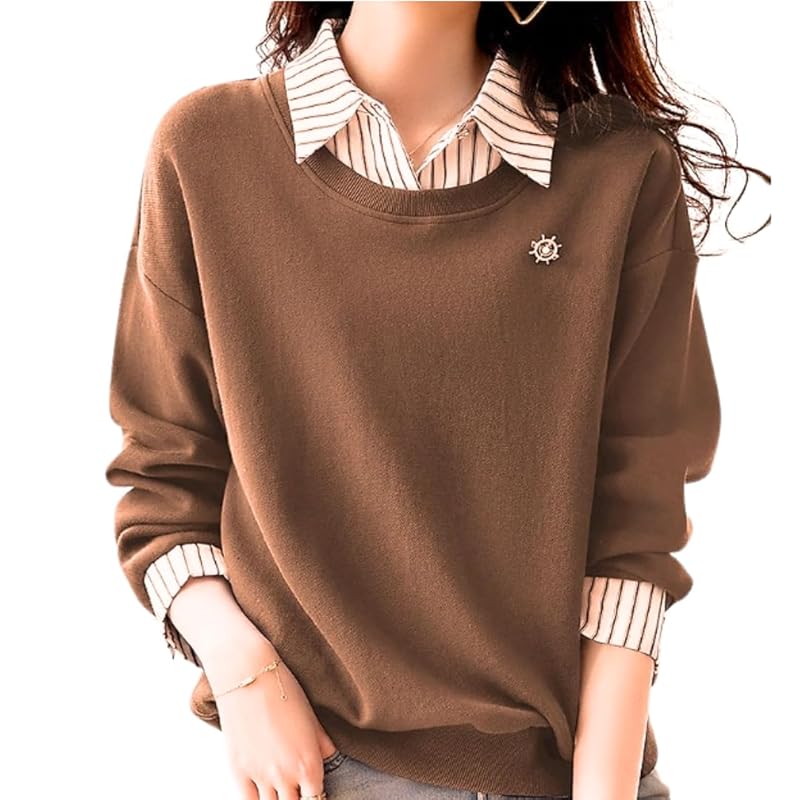 

[ROSELUCA.] layered style cut and sew tops ladies pullover spring long sleeve simple casual brown L