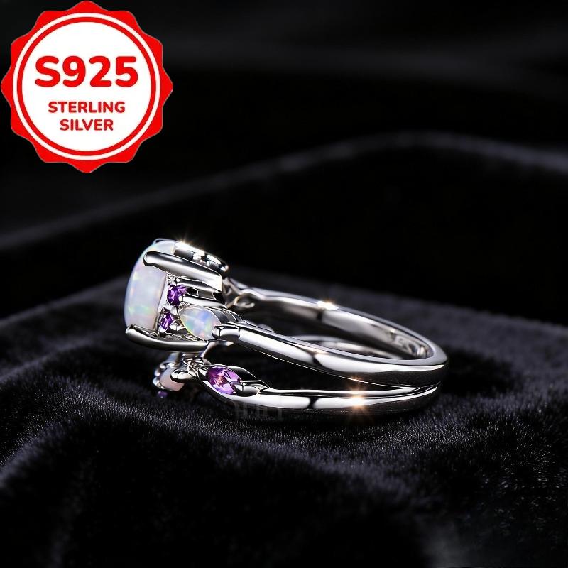 Elegant 925 Silver Synthetic Inlaid Opal Beautiful Ring - Uniquely Designed High-Quality Jewelry Perfect Gift