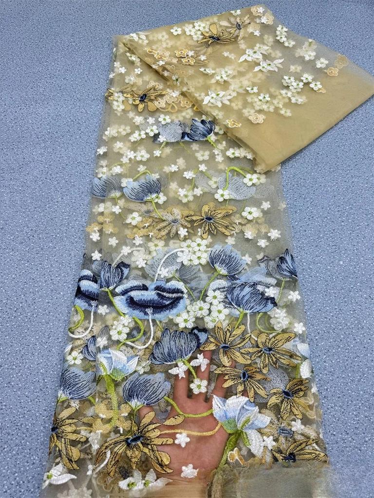 Wide 130cm Flower Embroidery Fabric Soft Tulle Nigerian Lace Fabrics Bridal Wedding Dress Cheongsam Prom Dress Applique Crafts
