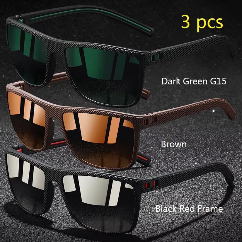1 3 Pieces Vintage Check Sunglasses For Men Women UV400 Protection Fashion Square Design Fishing Driving