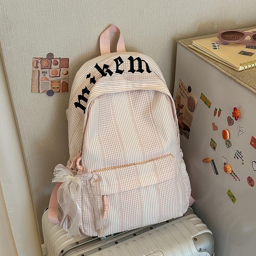 Schoolbag new vertical striped schoolbag female student Korean ins fashion plaid backpack large capacity lightweight casual backpack