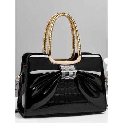 Elegant Bow Patent Leather Rhinestone Crossbody Handbag for Mature Women