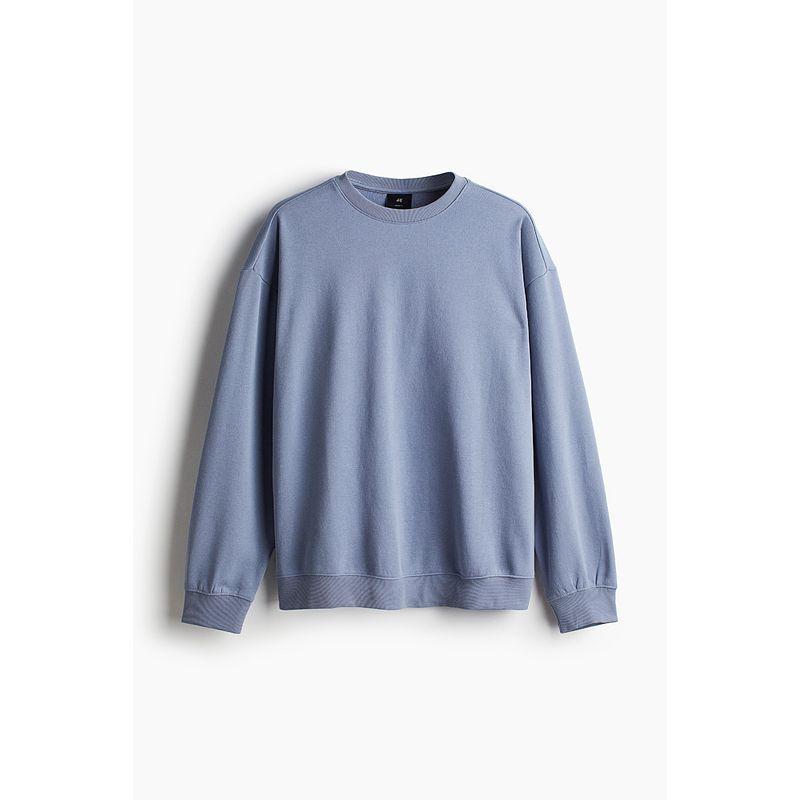 

HM Men s Clothing Hoodie Autumn Fashion Casual Loose round Neck Drop Shoulder Long sleeve Top 0970818 Blue 165/84(XS)