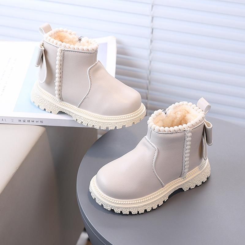 New Winter Korean Style Lined Children's British Ankle Boots Girls Side Zipper Fashion Soft Durable Leather Boots