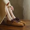 Fashion Retro Cow Suede Leather Casual Loafers for Women Flats Shoes Lace-Up Low Heels Spring Shoes 2025 Soft Office Dress Size 35-42