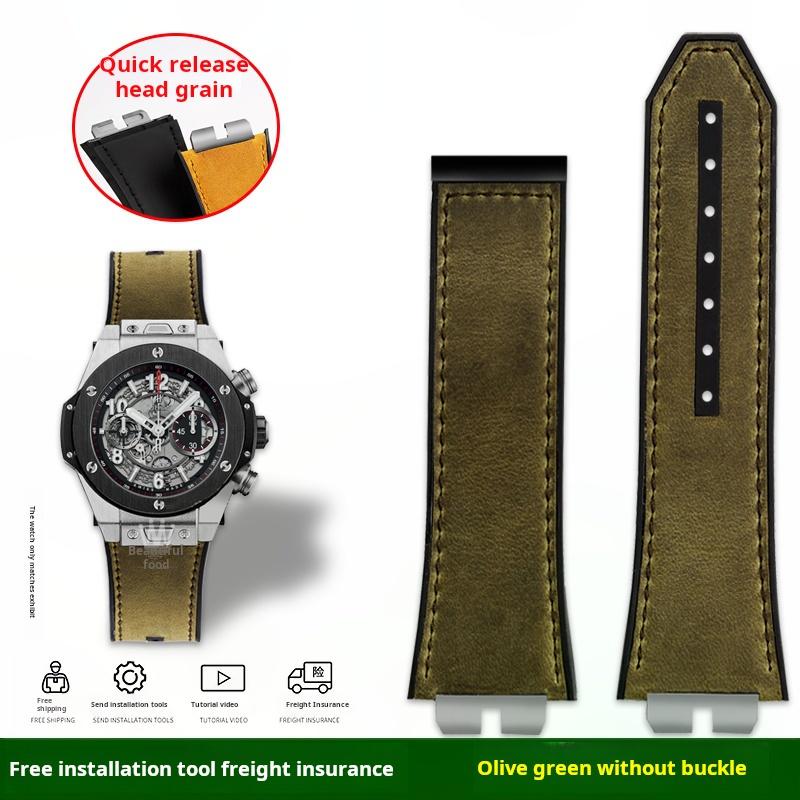 

27X18mm Quick Release Strap For HUBLOT Hublot BIG BANG Series 411 421 men s Stainless Steel Metal Joint Leather Rubber Watchband 27X18mm width