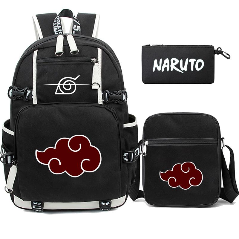 3 stk/sett Anime Naruto Uzumaki ryggsekk for tenåringsgutt jente tilbake til skolen ryggsekk Student skolesekk menn kvinner fritid reiseveske