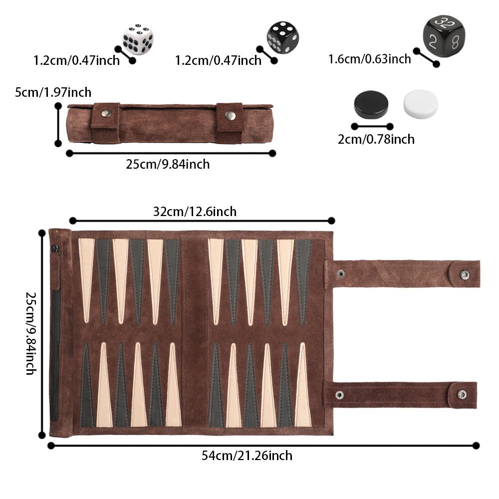Portable Backgammon Storage Bag Travel Set with Lightweight Foldable Board