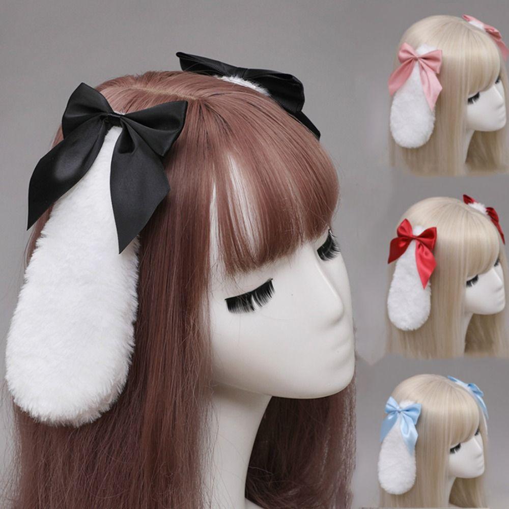Plush Lolita Hairclips Soft Cosplay Headwear Kawaii Bunny Ears Hairpin  Party Wear