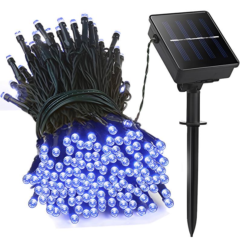 Remote-Controlled Solar Fairy String Lights, Waterproof, Dark Green Wire, Ideal for Christmas, Courtyard, and Camping Decorations.